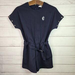 Chloé Womens Short Sleeve Zip Closure Cinch Waist Romper Navy Size 12